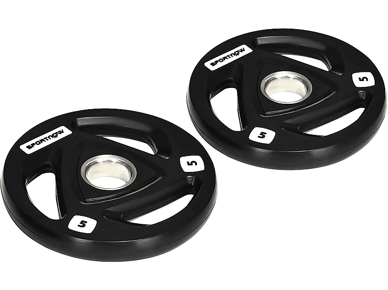 Discos de Pesas  SPORTNOW Hierro Fundido 5 kg Recubierta de Goma Barra Tri-Grip Orificio de 5 cmØ24x3,5 cm Negro 