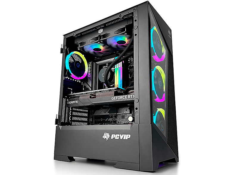 PC Gaming  PCVIP 7600GUNNER AMD Ryzen 5 7600 4.6 GHz 32 GB RAM 1 TB SSD GeForce RTX™ 4060 Ti Windows 11 Pro (64 Bit) Black 