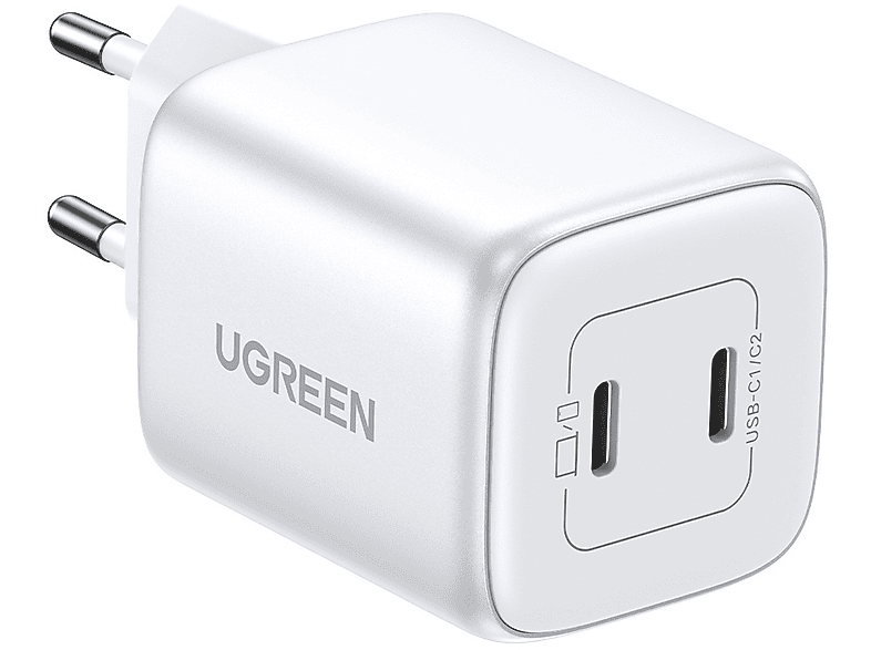 Cargador de móvil  UGREEN Nexode 45W Dual USB-C PD cargador (25W+20W) Blanco 