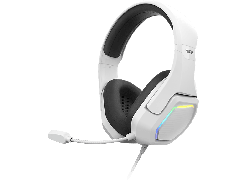 Auriculares gaming  Krom Kopa 7.1 Supraaurales Con cable Diadema ajustable y ligera 50 mm Iluminación RGB Rainbow Blanco