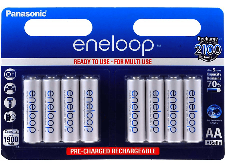 Pilas recargables  PANASONIC Panasonic eneloop Pilas Recarg. AA BK-3MCCE - Blister 8Uds. 