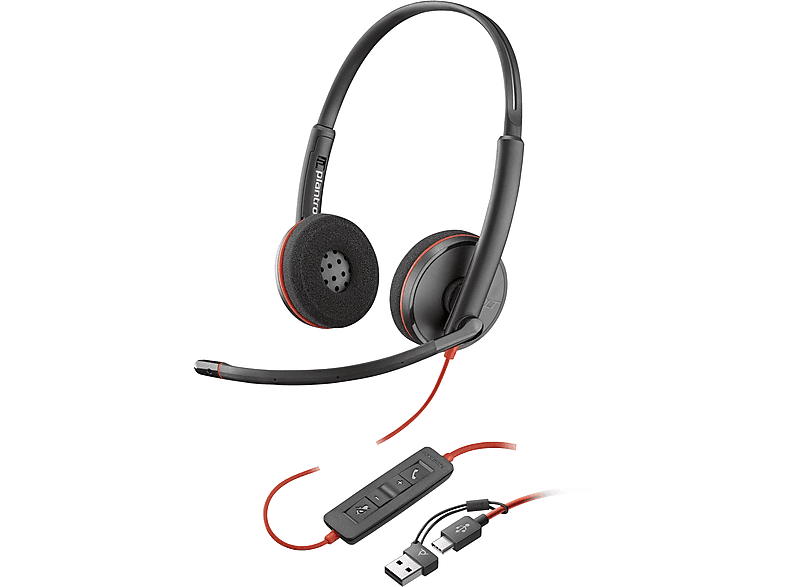 Auriculares de diadema con cable  POLY Blackwire 3220 Stereo USB-C Headset +USB-C/A Adapter Circumaurales Negro 